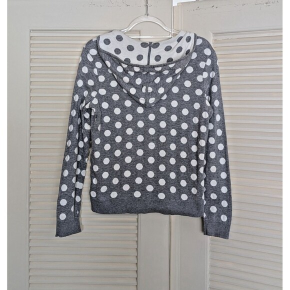 Liz Claiborne New York Zip Hoodie Sweater in Medium 100%  Gray White Polka Dot - Picture 6 of 9